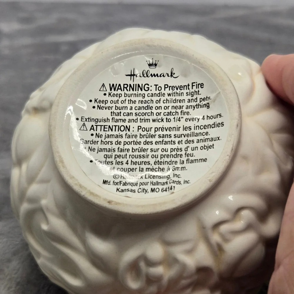 Hallmark Ceramic Candle Jar with Lid Embossed Leaf Acorn Cream Ivory Decor 4in